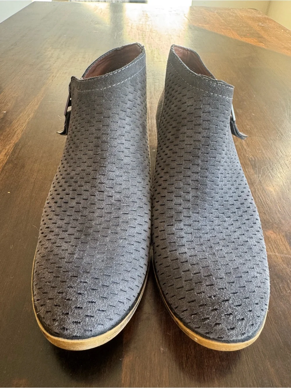 Lucky Brand Black Perforated Suede leather Ankle Booties with Side Zip size 8